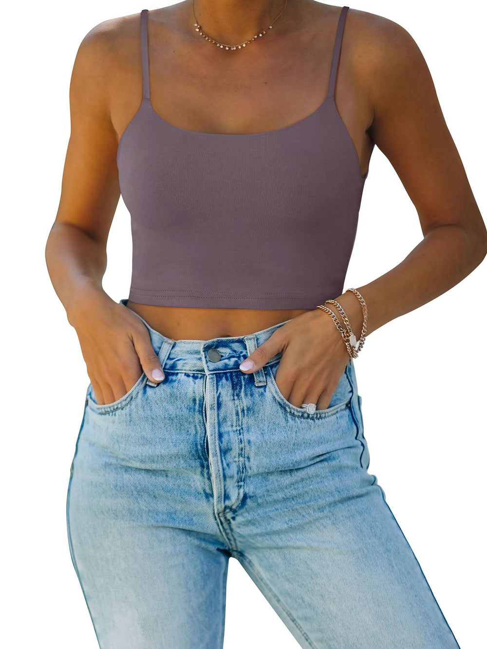 Adjustable Spaghetti Strap Seamless Camisole Crop Tops - REORIA