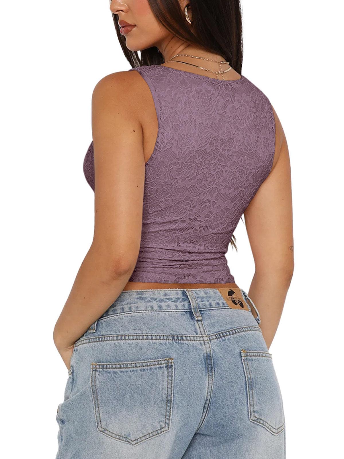 Midnight Elegance Lace V-Neck Crop Top - REORIA