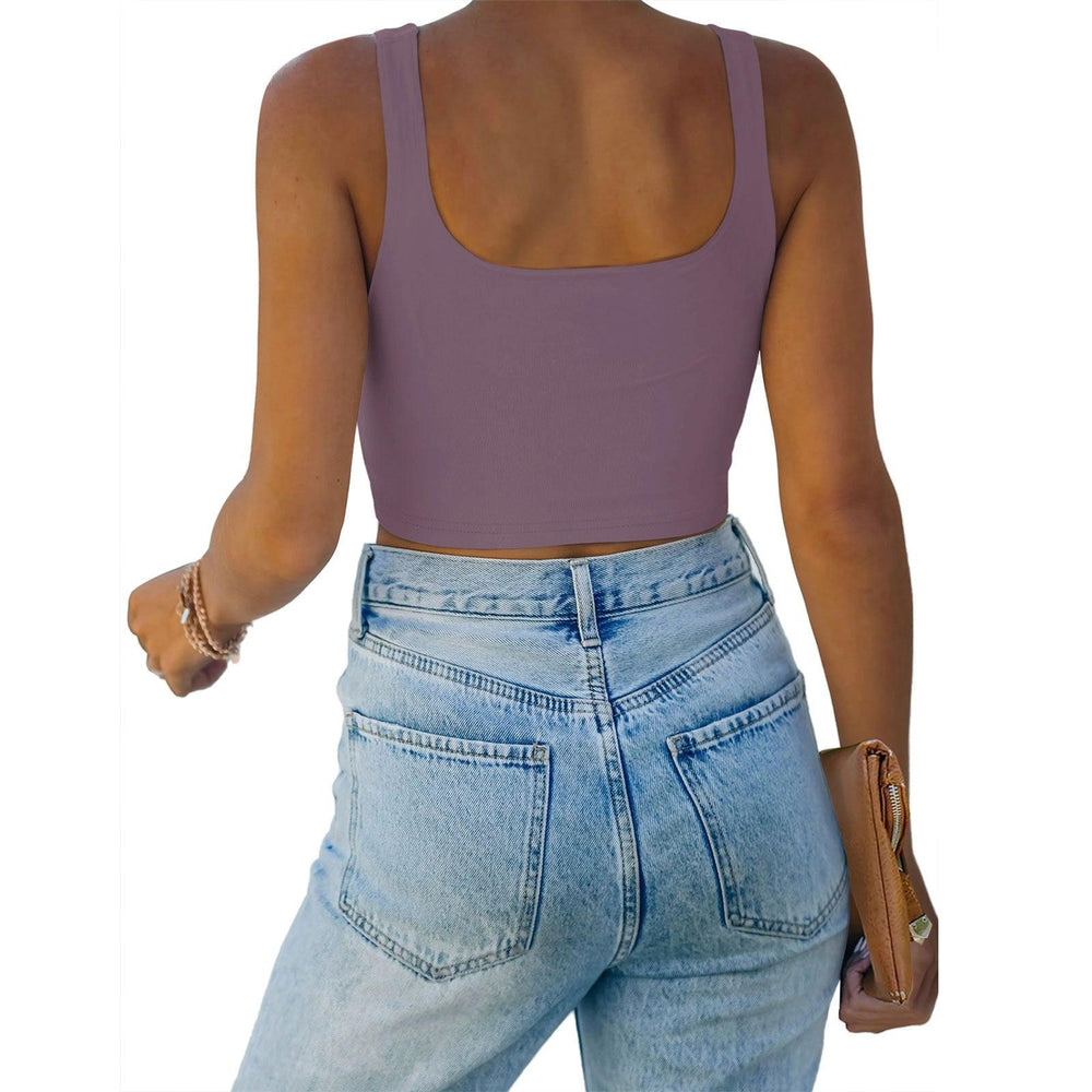Square Neck Seamless Sleeveless Crop Tops - REORIA
