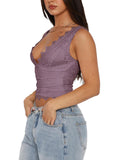 Midnight Elegance Lace V-Neck Crop Top - REORIA