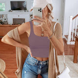 Square Neck Seamless Sleeveless Crop Tops - REORIA