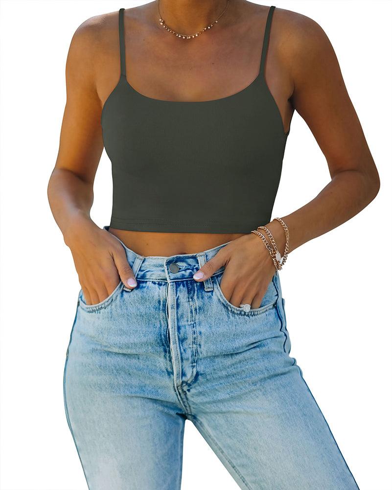 Adjustable Spaghetti Strap Seamless Camisole Crop Tops - REORIA