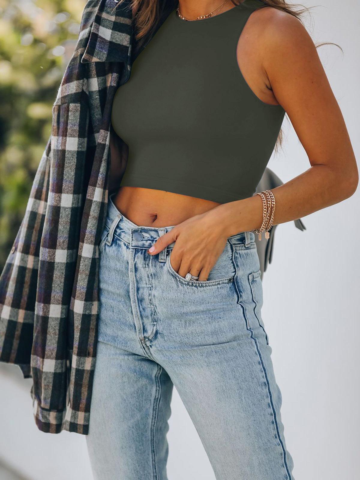 Sleeveless Halter Neck Tank Crop Tops - REORIA
