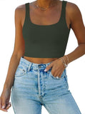 Square Neck Seamless Sleeveless Crop Tops - REORIA