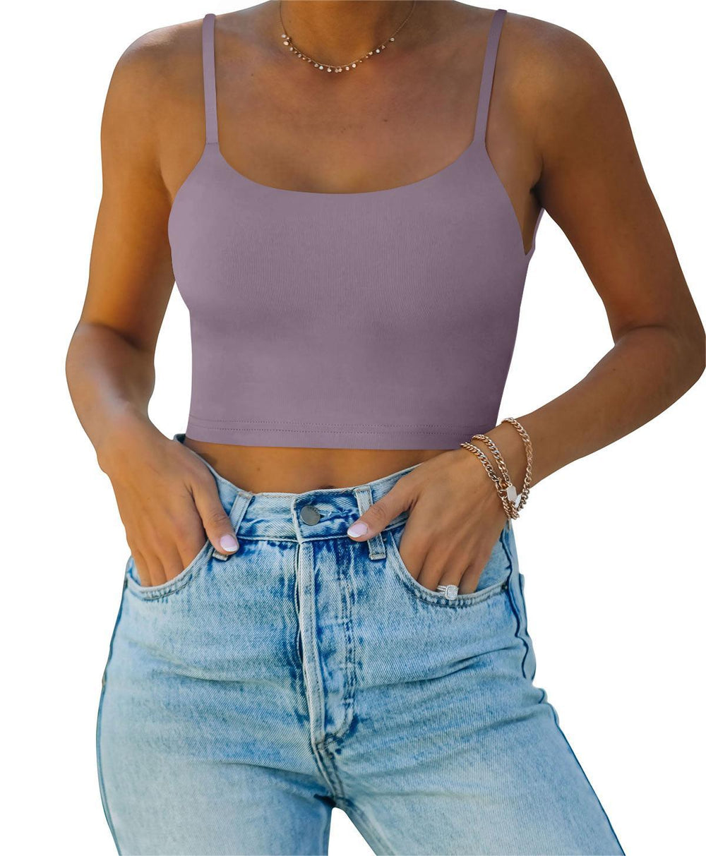 Adjustable Spaghetti Strap Seamless Camisole Crop Tops - REORIA