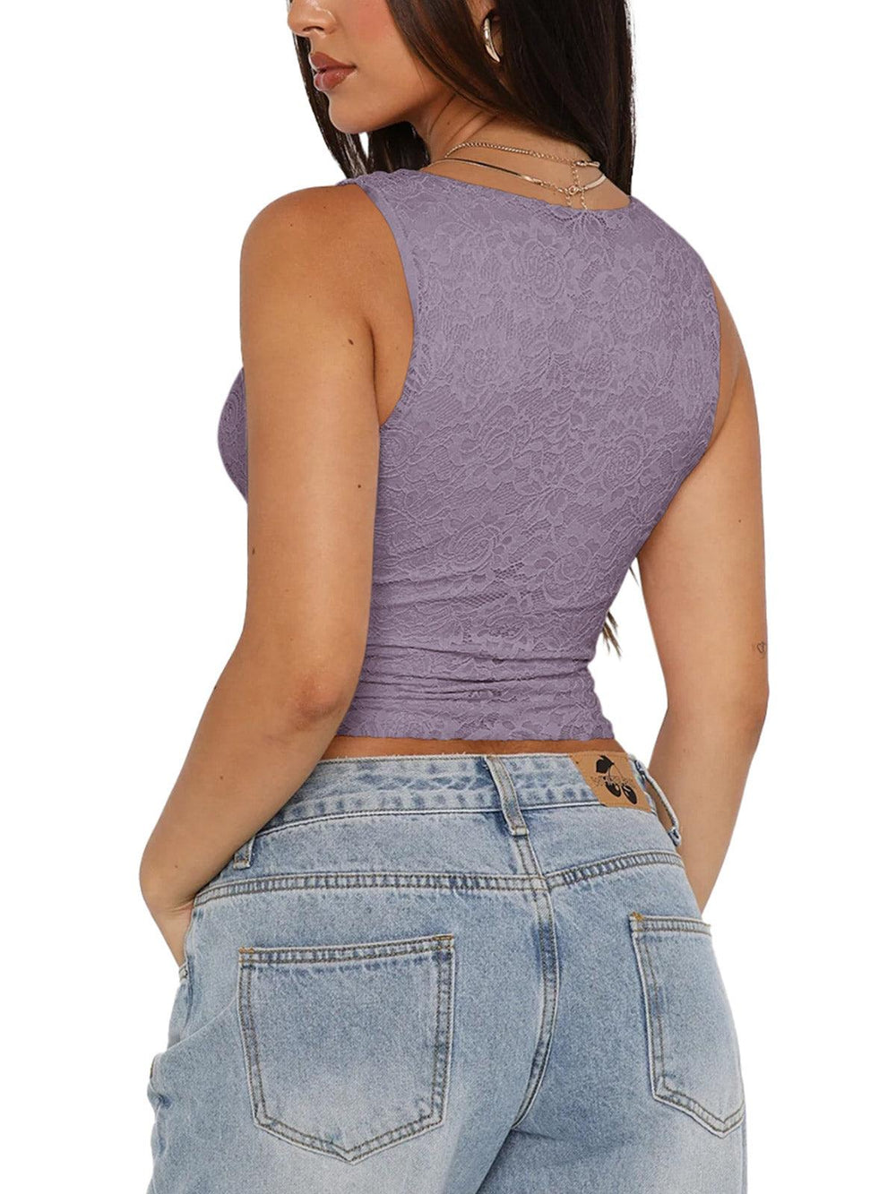 Midnight Elegance Lace V-Neck Crop Top - REORIA