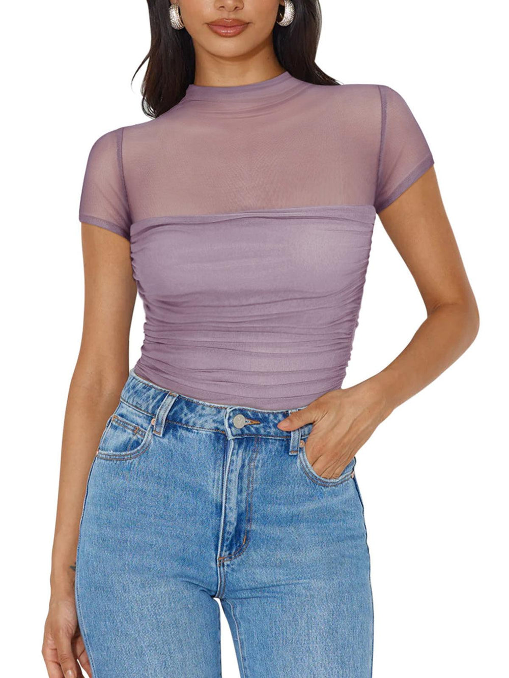 Veiled Allure High Neck Bodysuits Tops - REORIA