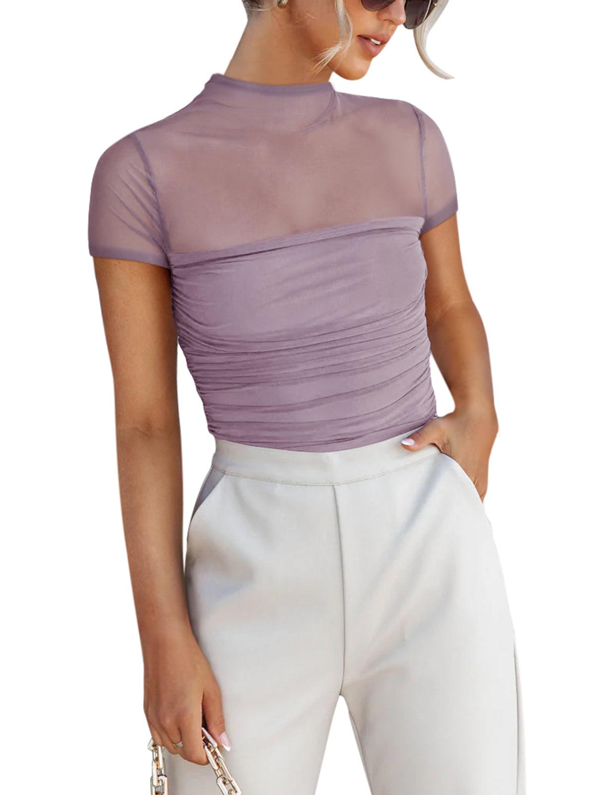 Veiled Allure High Neck Bodysuits Tops - REORIA