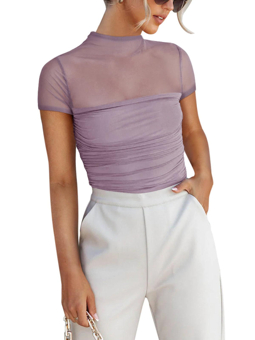 Veiled Allure High Neck Bodysuits Tops - REORIA