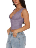 Midnight Elegance Lace V-Neck Crop Top - REORIA