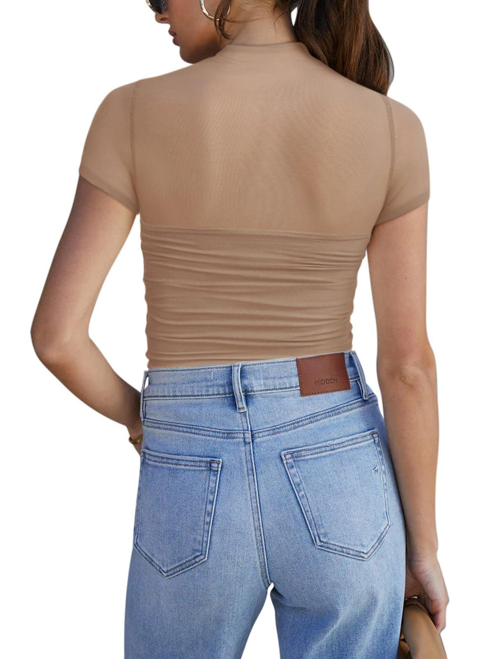 Veiled Allure High Neck Bodysuits Tops - REORIA