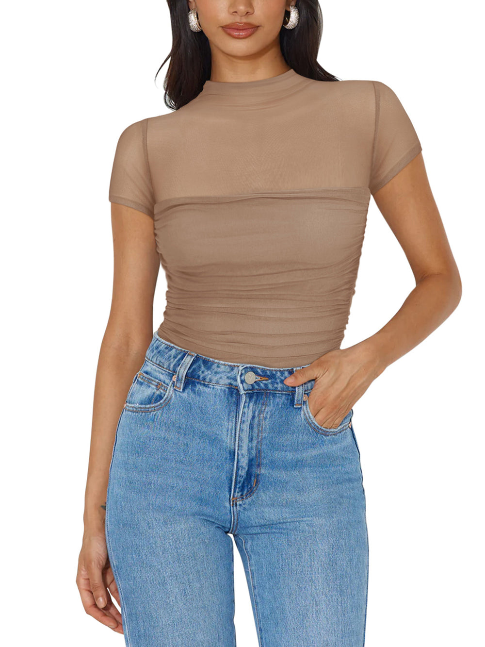 Veiled Allure High Neck Bodysuits Tops - REORIA