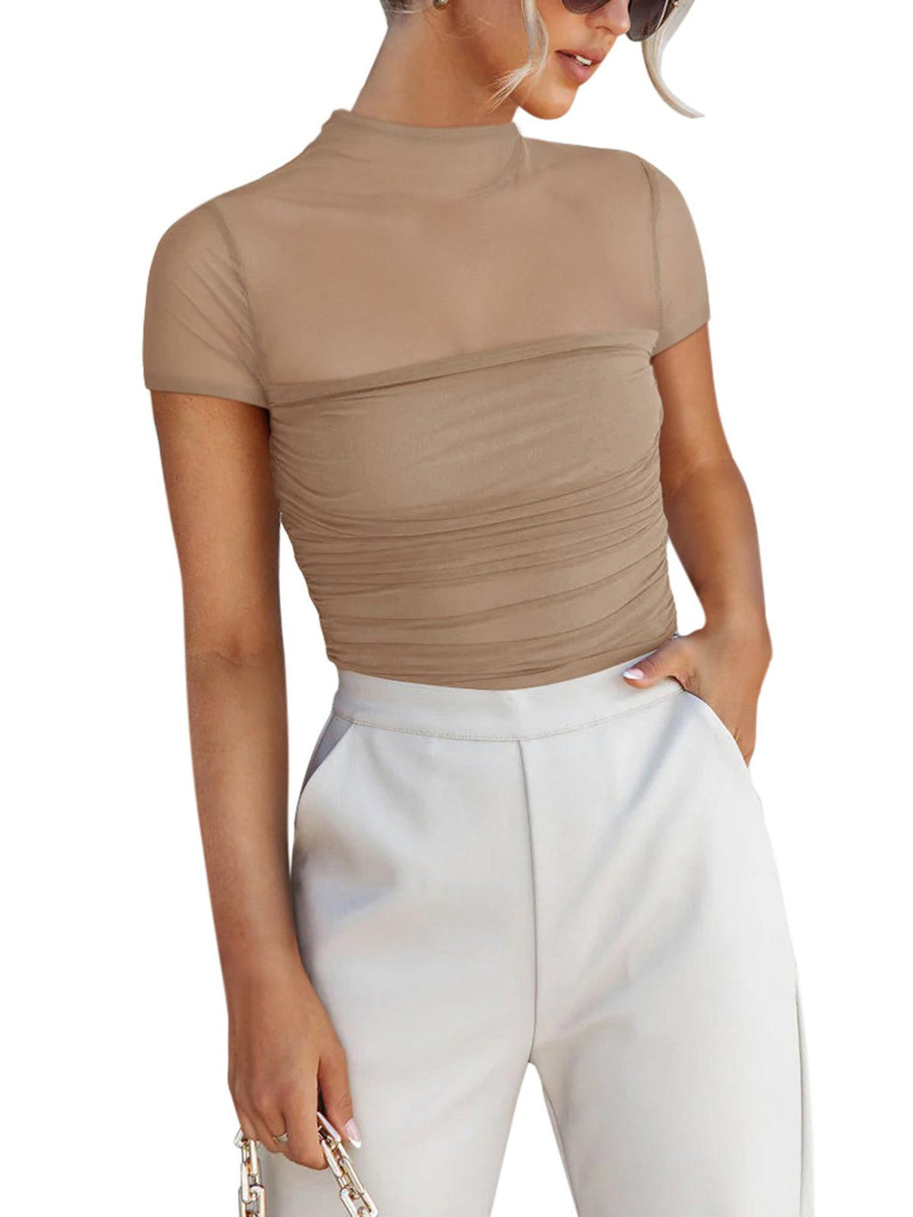 Veiled Allure High Neck Bodysuits Tops - REORIA