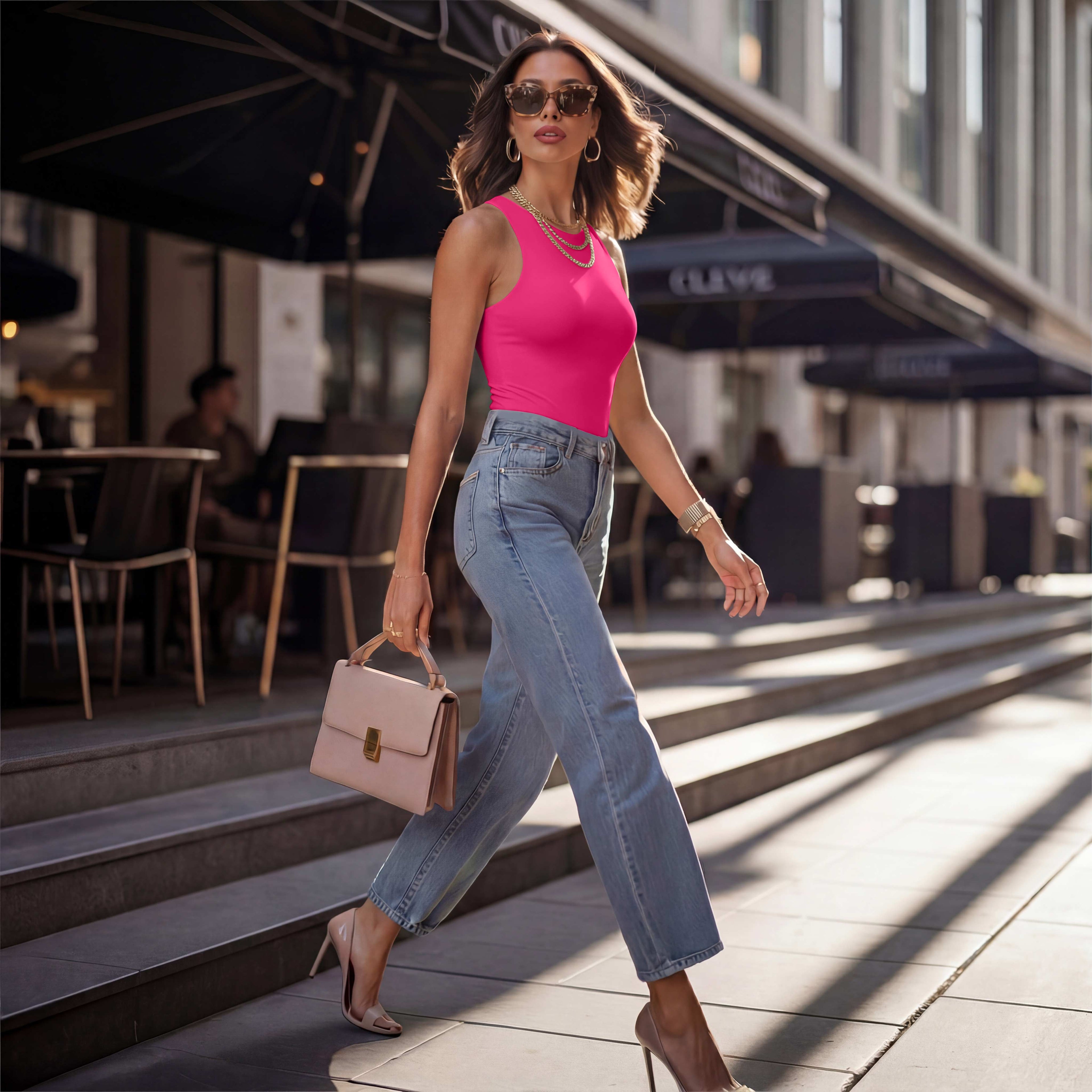 Sleeveless Racer Back Halter Neck Bodysuit Tank Tops