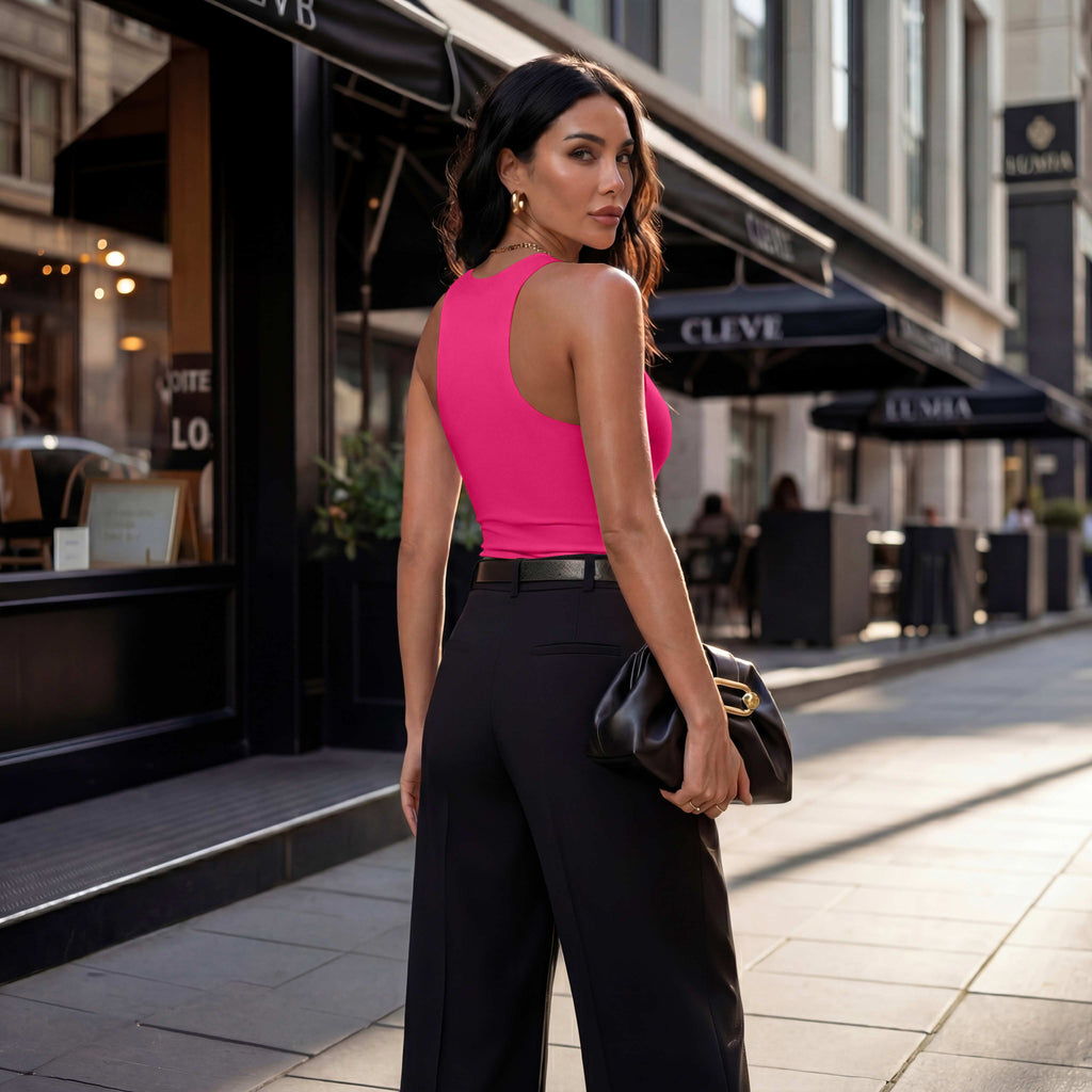 Sleeveless Racer Back Halter Neck Bodysuit Tank Tops