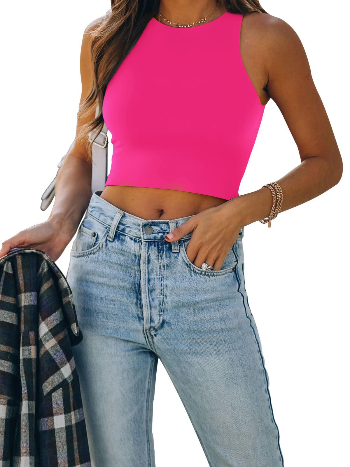 Sleeveless Halter Neck Tank Crop Tops - REORIA