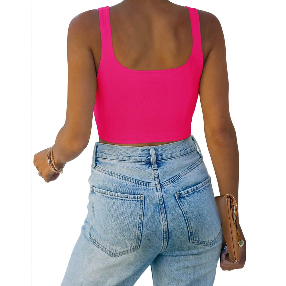 Square Neck Seamless Sleeveless Crop Tops - REORIA