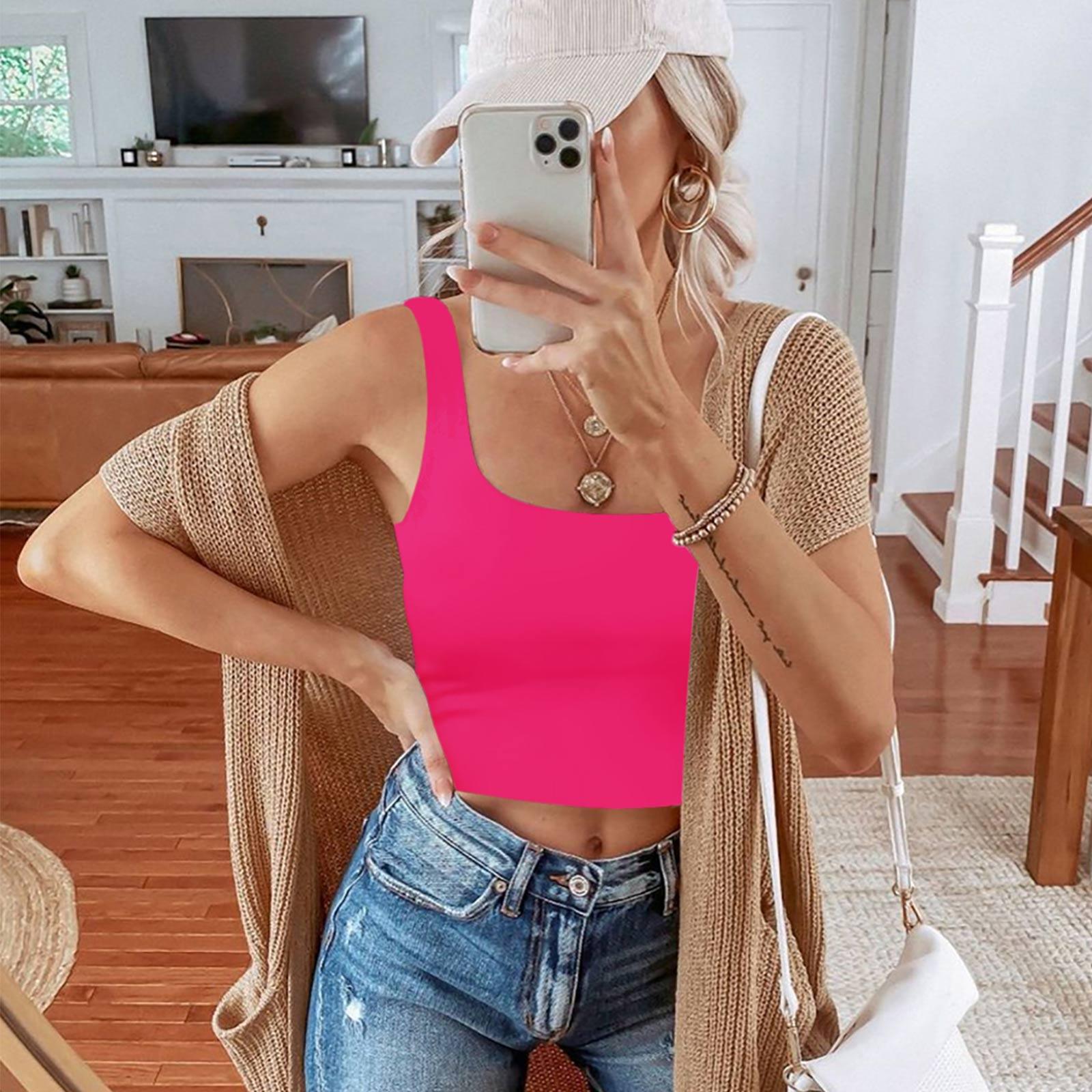 Square Neck Seamless Sleeveless Crop Tops - REORIA