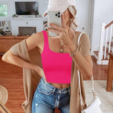 Square Neck Seamless Sleeveless Crop Tops - REORIA