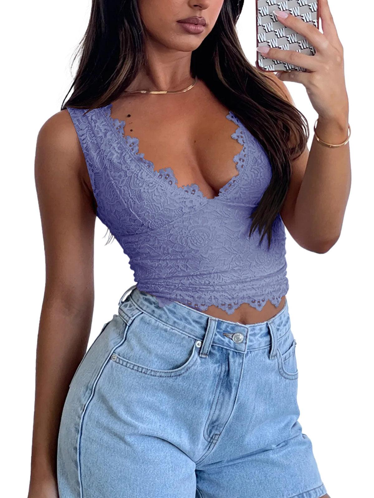 Midnight Elegance Lace V-Neck Crop Top - REORIA
