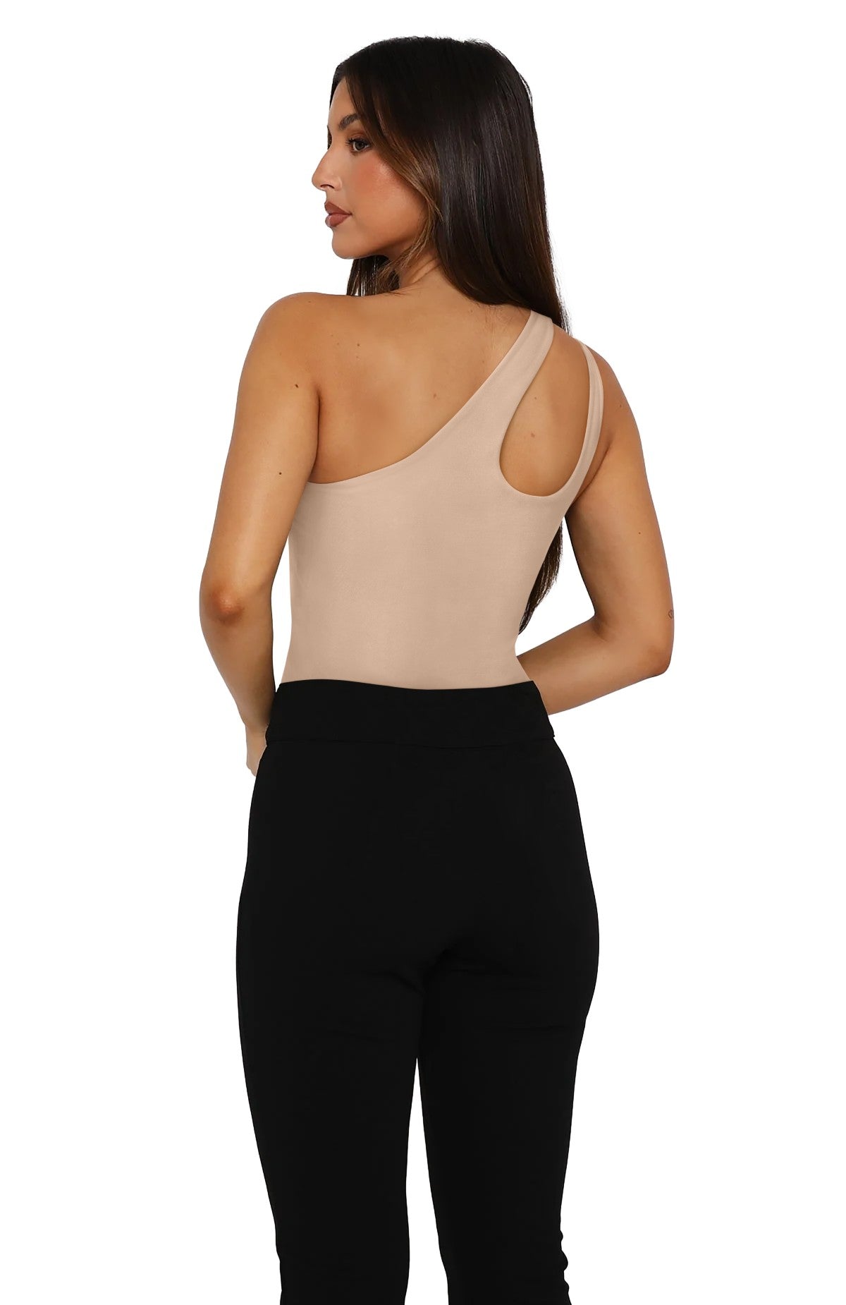 Plunge One Shoulder Sleeveless V Backless Tank Bodysuits Tops