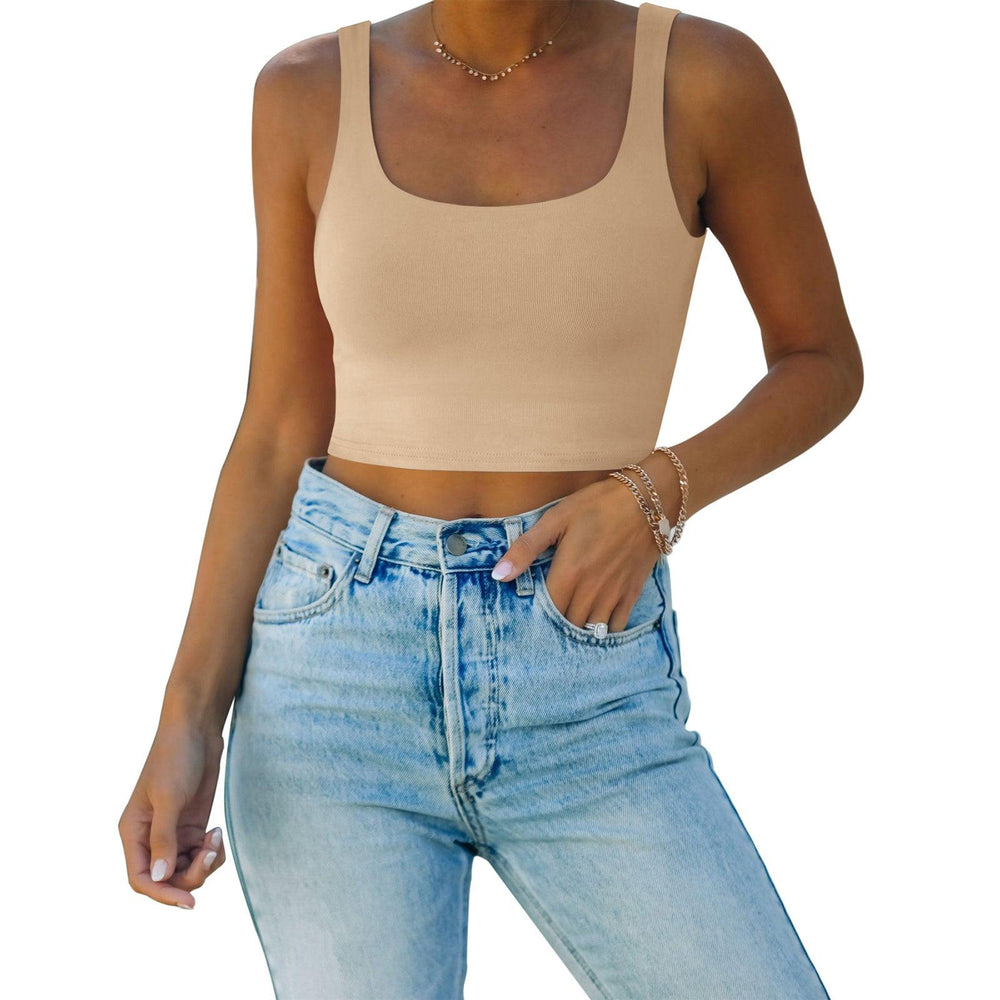 Square Neck Seamless Sleeveless Crop Tops - REORIA