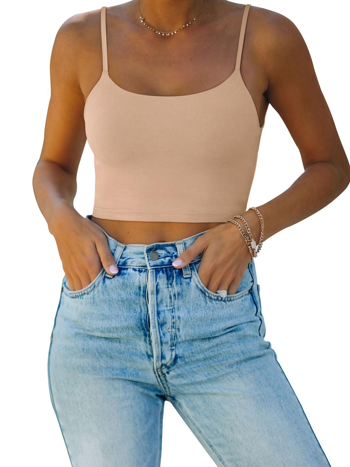 Adjustable Spaghetti Strap Seamless Camisole Crop Tops - REORIA