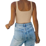 Square Neck Seamless Sleeveless Crop Tops - REORIA