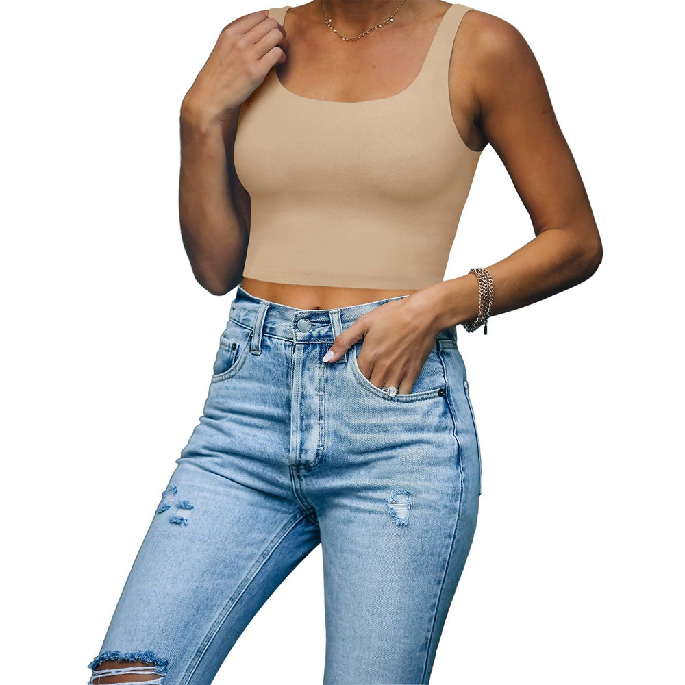 Square Neck Seamless Sleeveless Crop Tops - REORIA