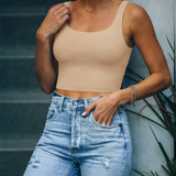 Square Neck Seamless Sleeveless Crop Tops - REORIA