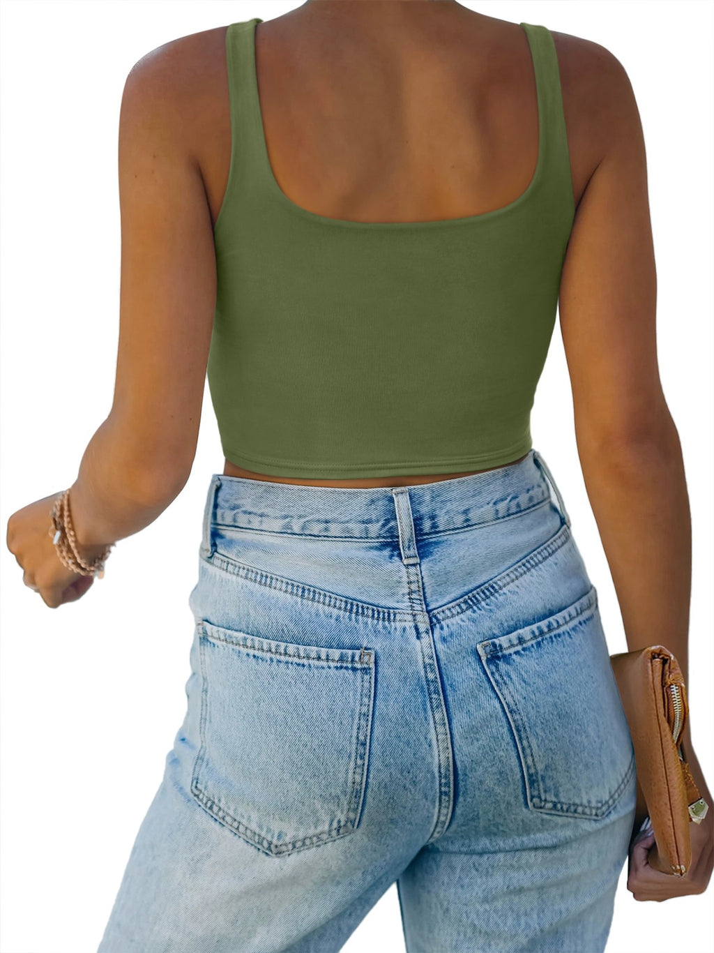 Square Neck Seamless Sleeveless Crop Tops