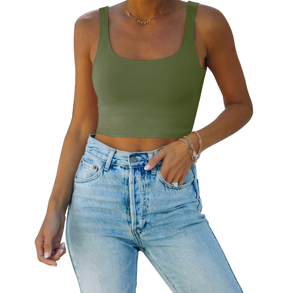 Square Neck Seamless Sleeveless Crop Tops - REORIA