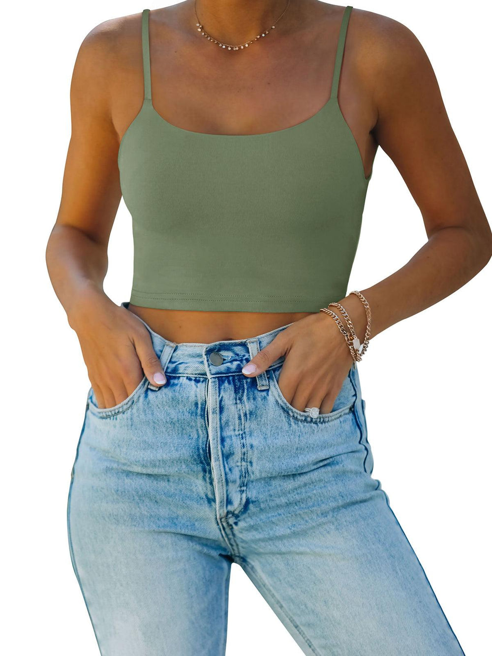 Adjustable Spaghetti Strap Seamless Camisole Crop Tops - REORIA