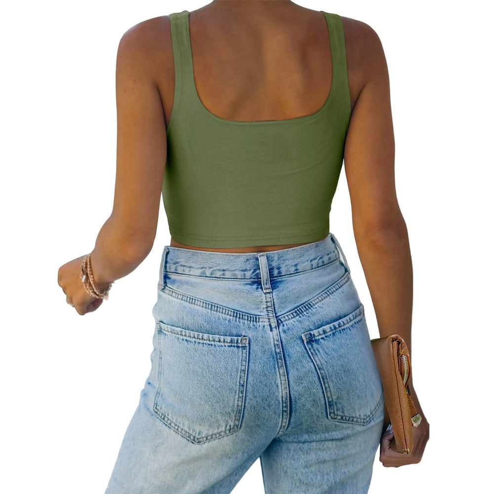 Square Neck Seamless Sleeveless Crop Tops - REORIA