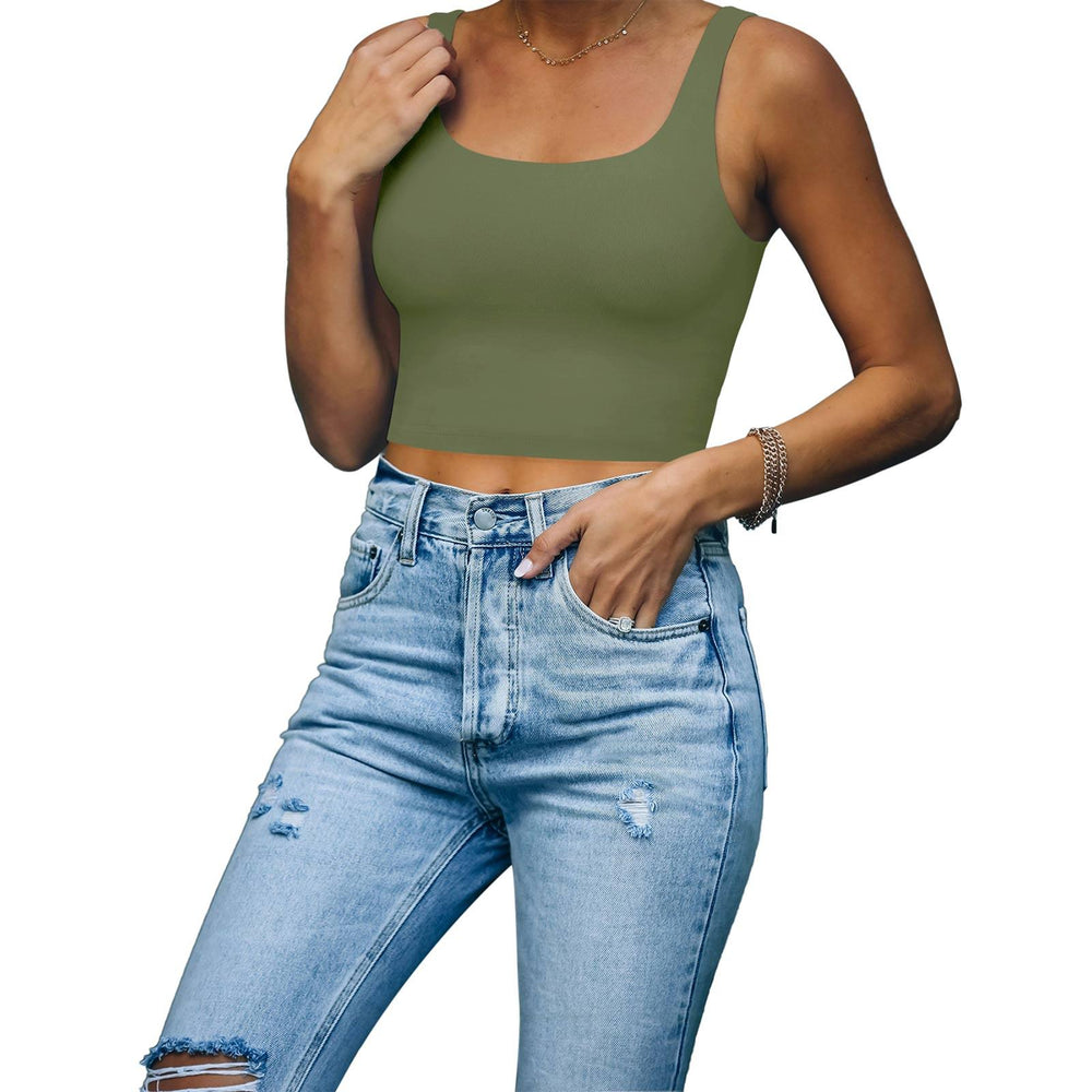 Square Neck Seamless Sleeveless Crop Tops - REORIA
