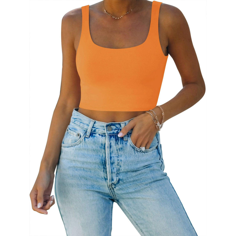 Square Neck Seamless Sleeveless Crop Tops - REORIA
