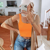 Square Neck Seamless Sleeveless Crop Tops - REORIA