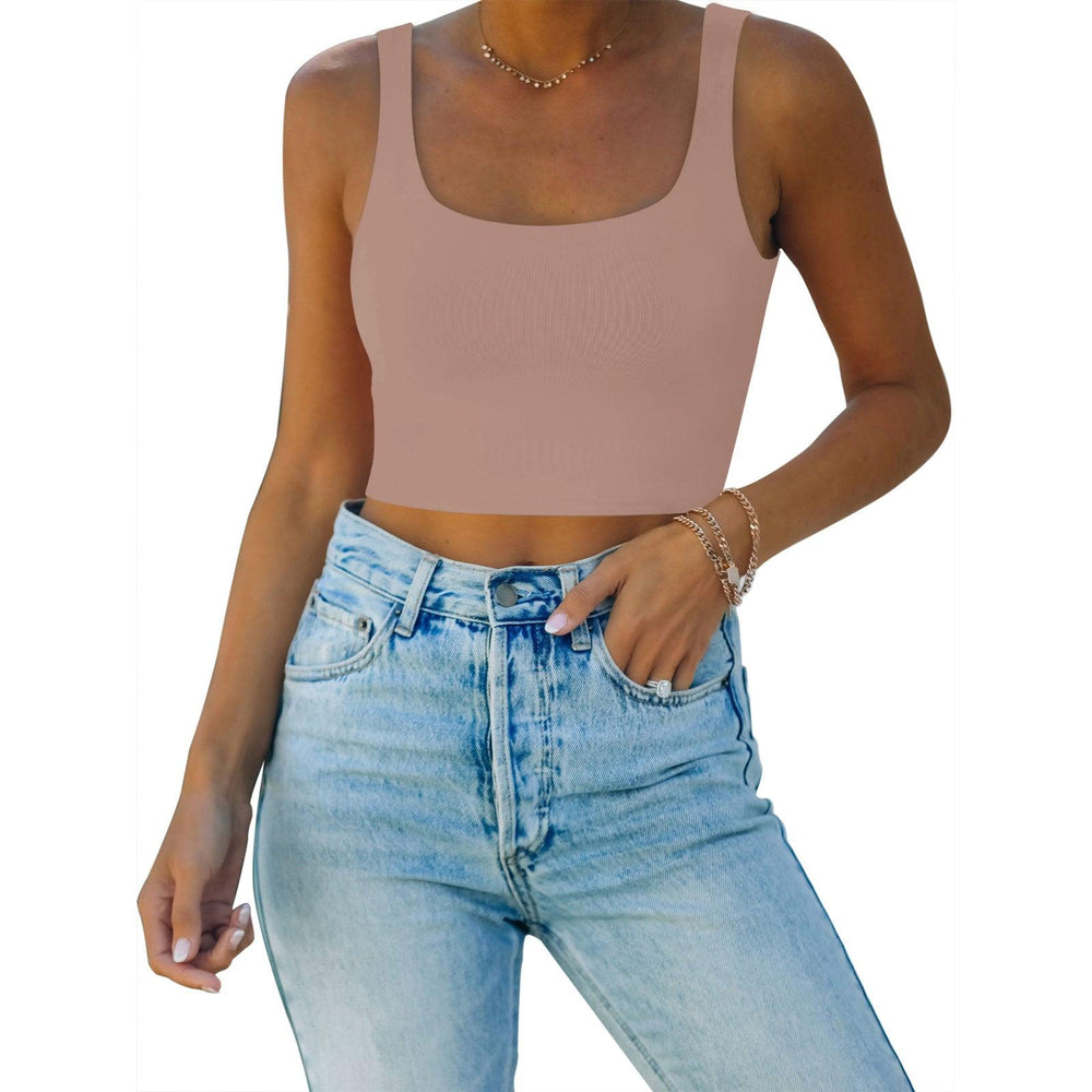 Square Neck Seamless Sleeveless Crop Tops - REORIA