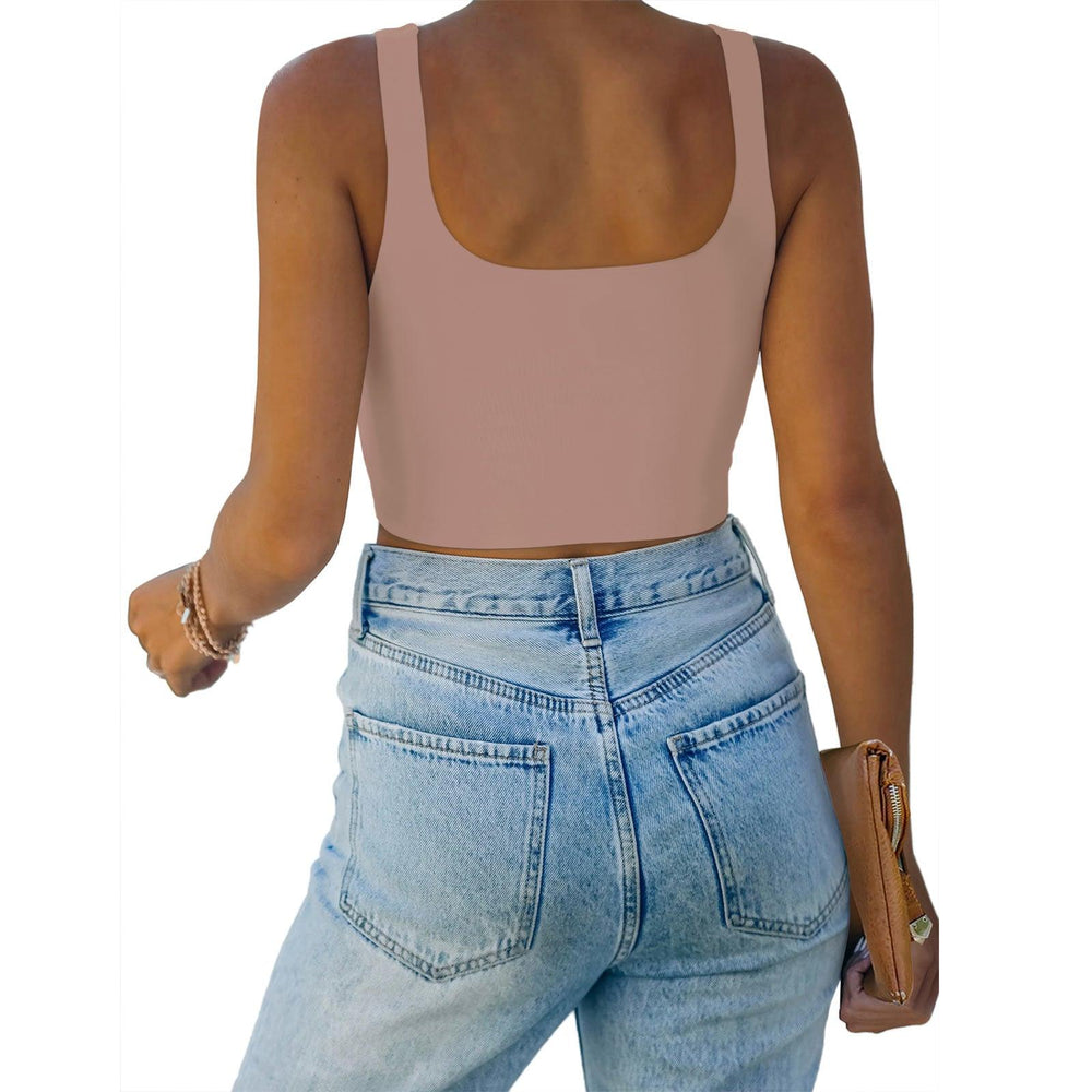 Square Neck Seamless Sleeveless Crop Tops - REORIA