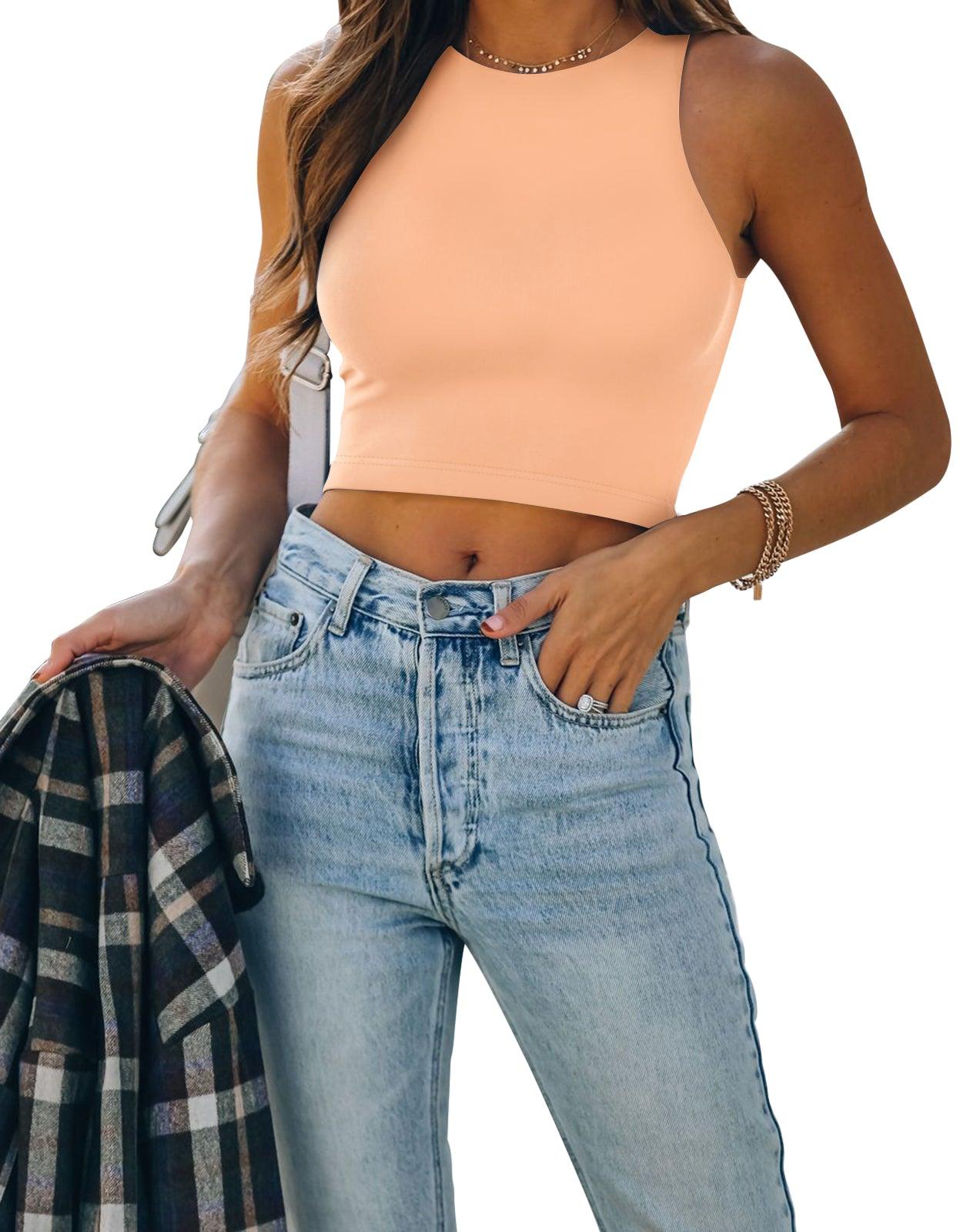 Sleeveless Halter Neck Tank Crop Tops - REORIA