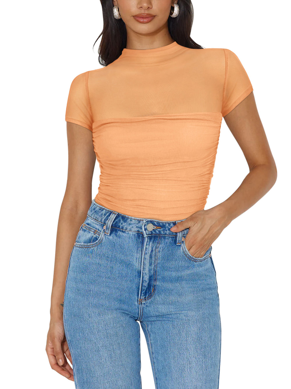 Veiled Allure High Neck Bodysuits Tops - REORIA