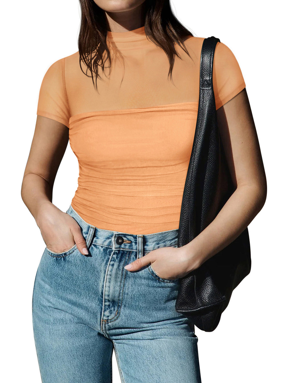 Veiled Allure High Neck Bodysuits Tops - REORIA