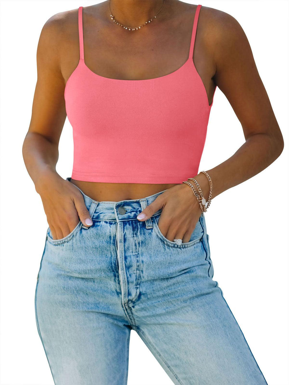 Adjustable Spaghetti Strap Seamless Camisole Crop Tops - REORIA