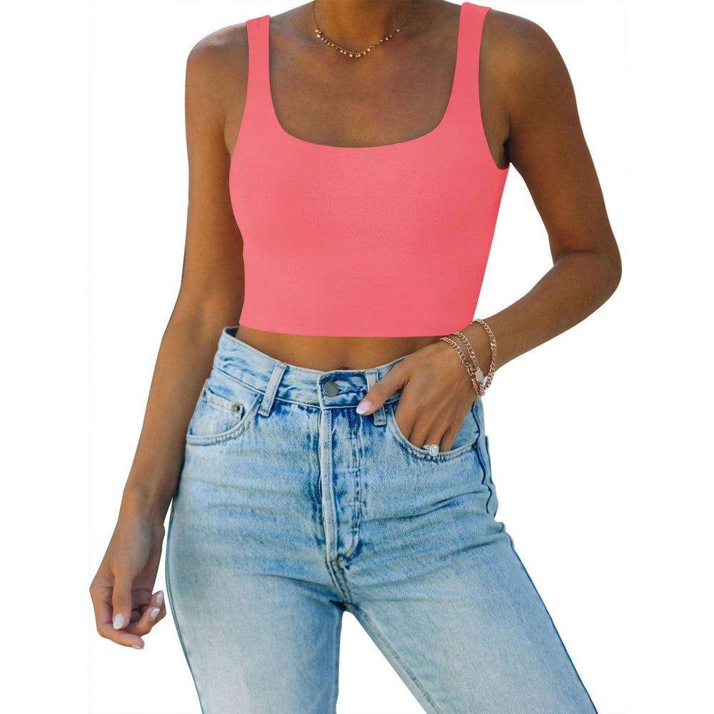 Square Neck Seamless Sleeveless Crop Tops - REORIA
