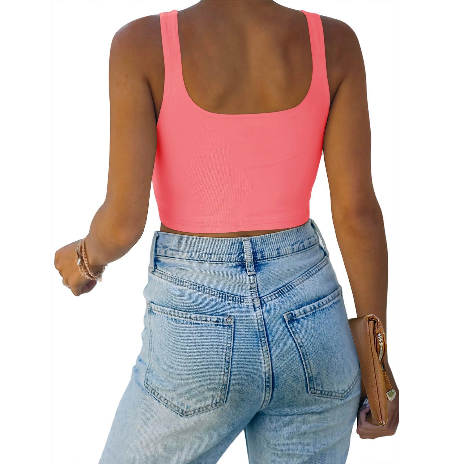 Square Neck Seamless Sleeveless Crop Tops - REORIA