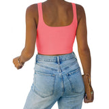 Square Neck Seamless Sleeveless Crop Tops - REORIA