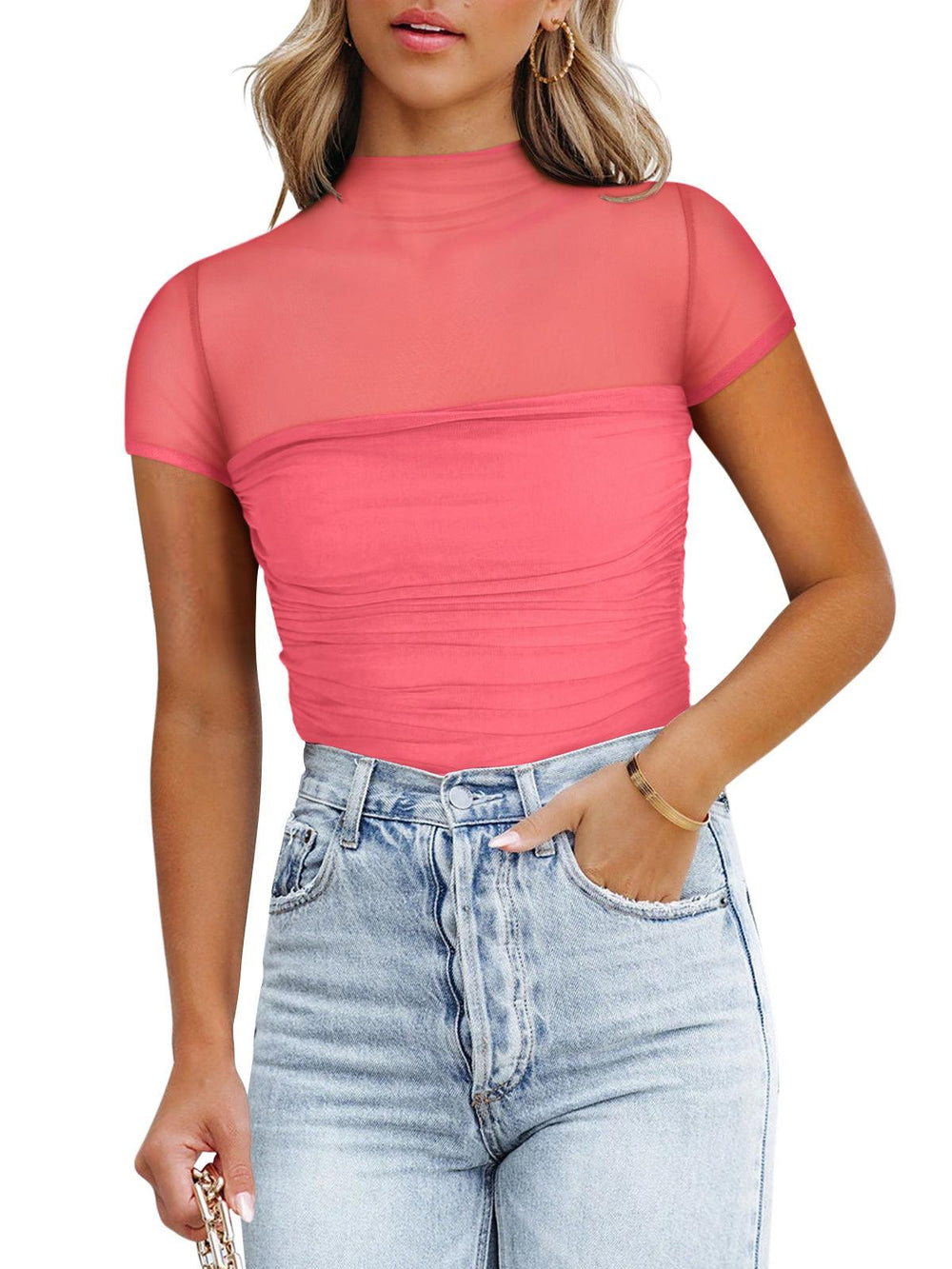Veiled Allure High Neck Bodysuits Tops - REORIA