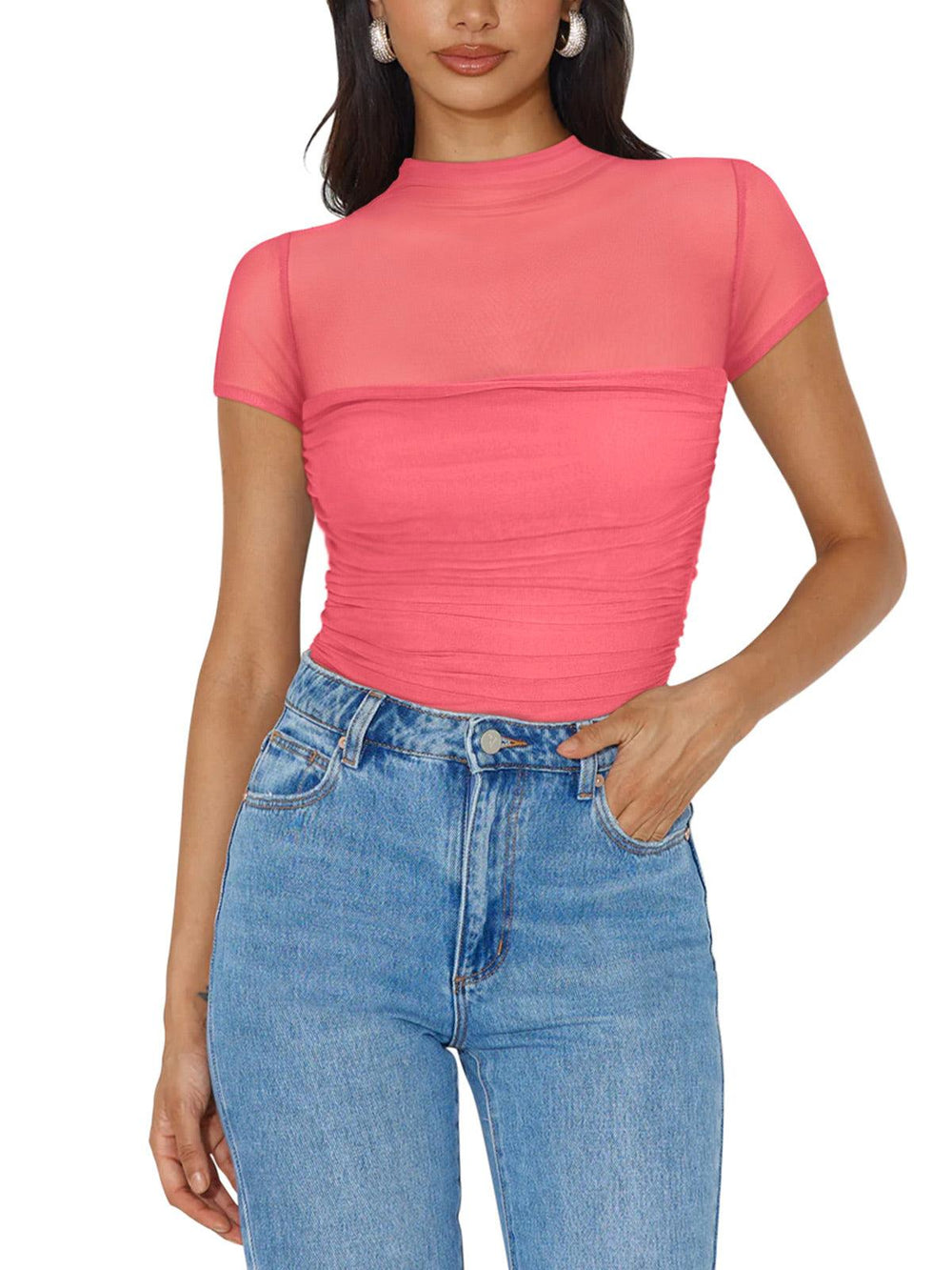 Veiled Allure High Neck Bodysuits Tops - REORIA