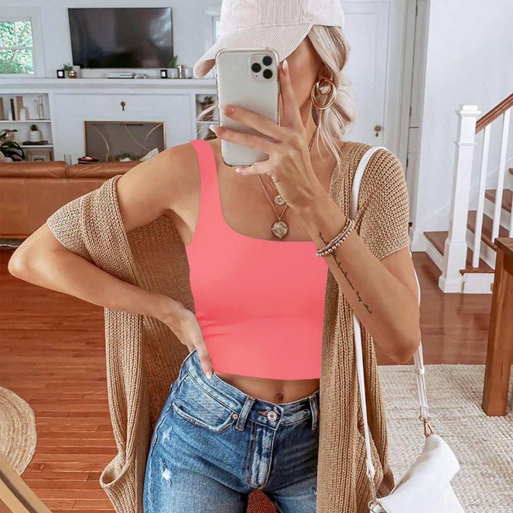 Square Neck Seamless Sleeveless Crop Tops - REORIA