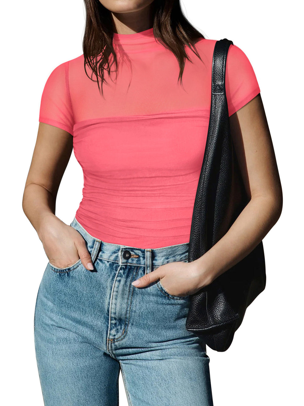 Veiled Allure High Neck Bodysuits Tops - REORIA